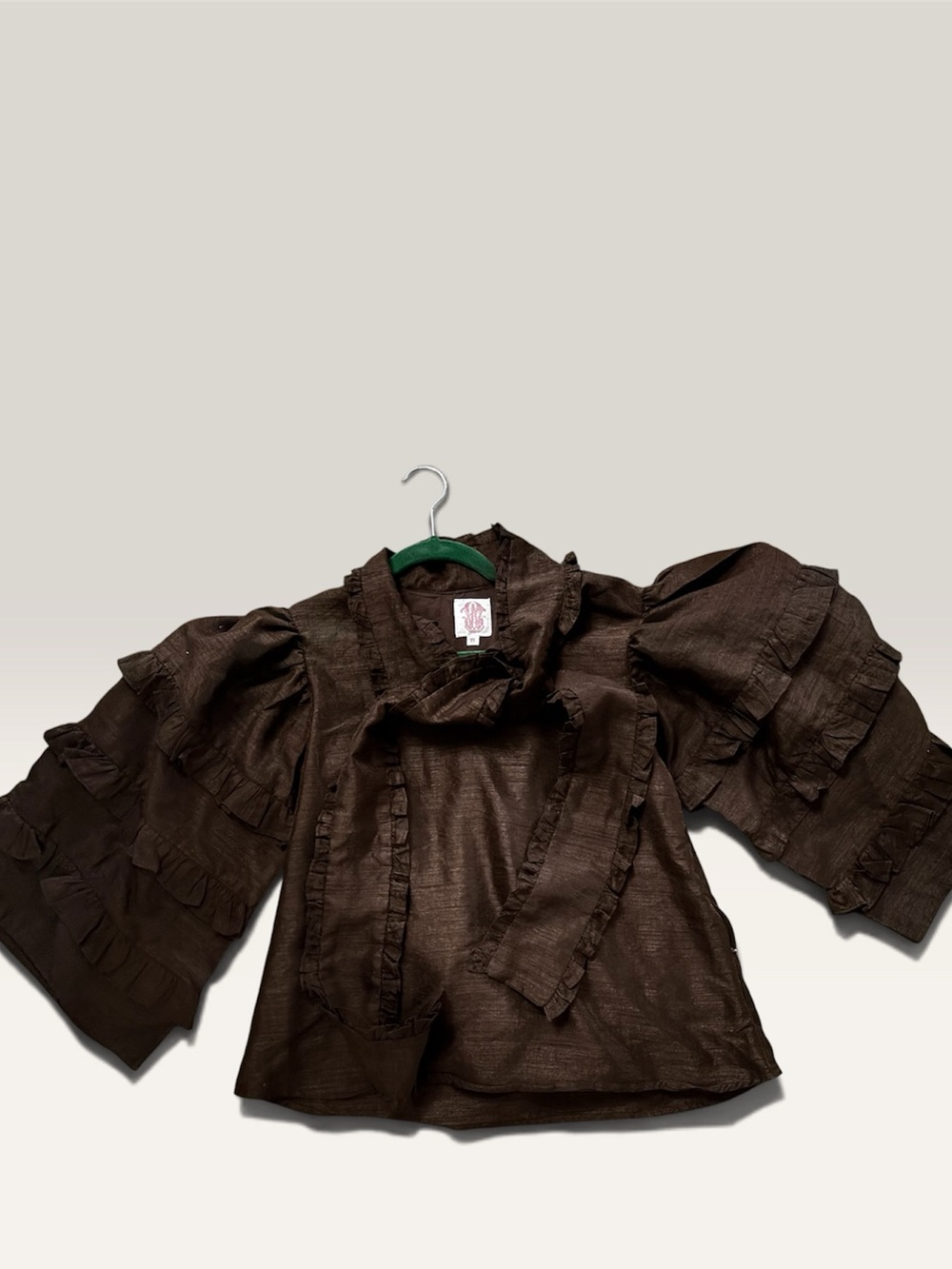 Elizabeth Wilson Josephine top Ruffled Brown Puff-Sleeve Blouse never worn